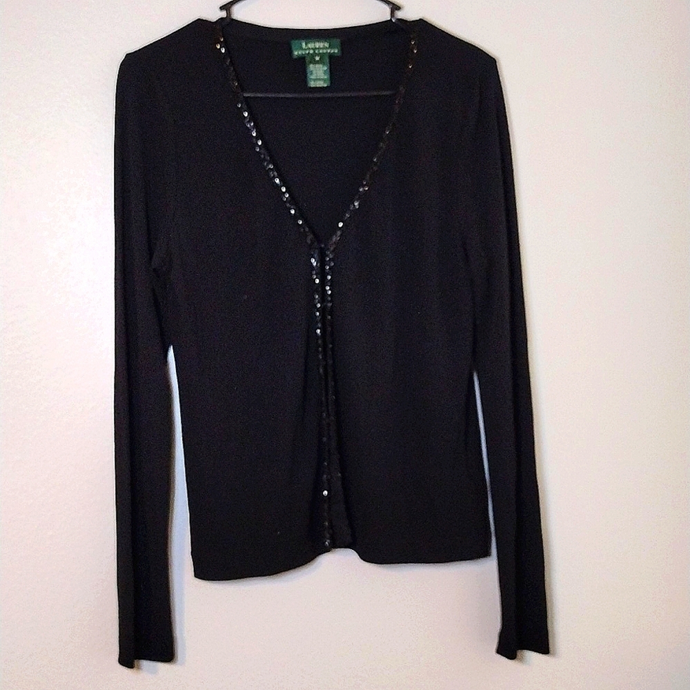 Ralph Lauren Medium cardigan beaded 90s feminine date night party cocktail M